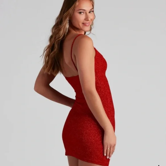 Windsor Shine Through Red Glitter Mini Dress Size Large Sparkly Short Dress L - Picture 3 of 9